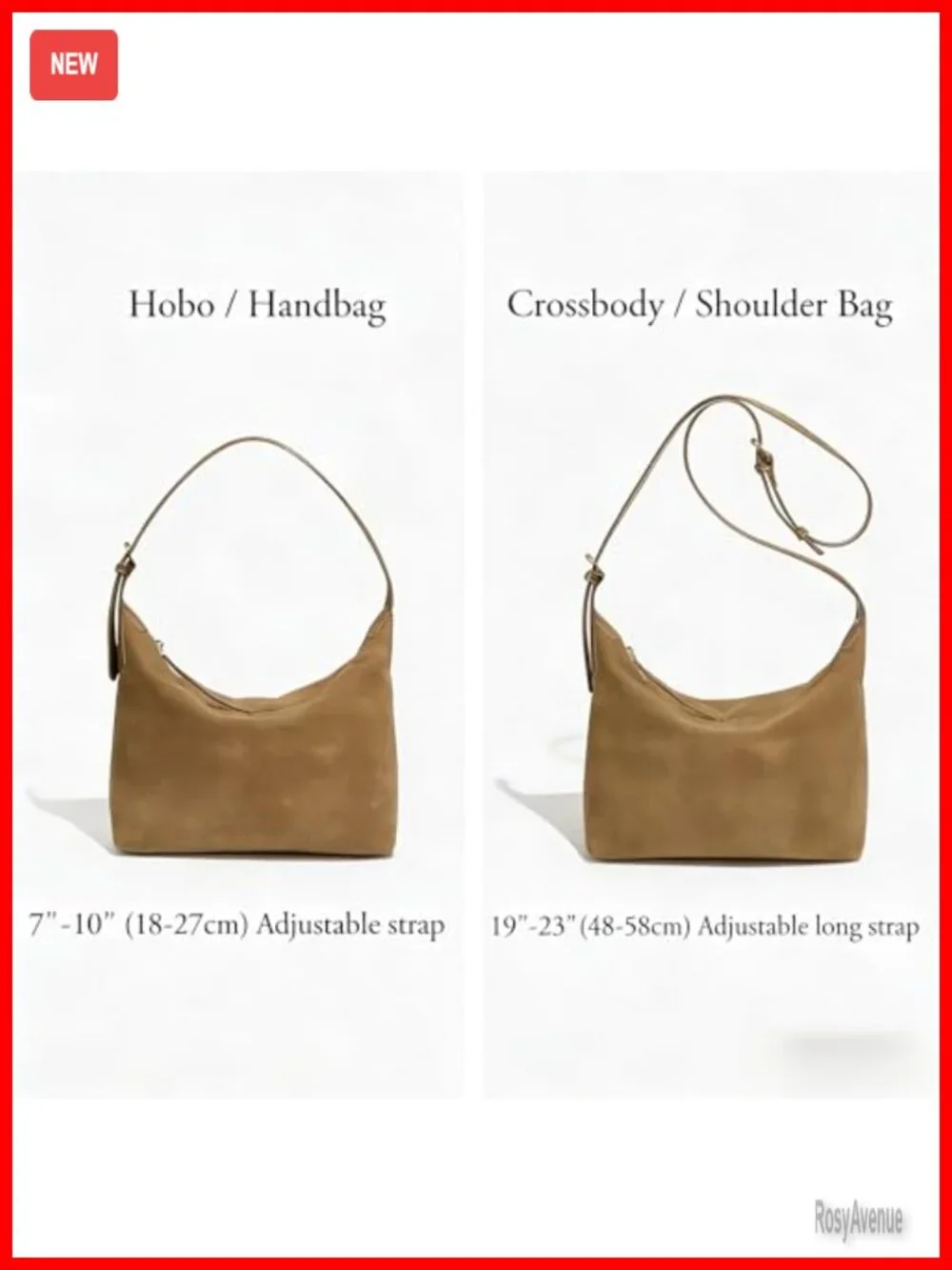 Faux Suede Hobo Bag, Vintage Shoulder Crossbody Purse, 2 Adjustable Straps,